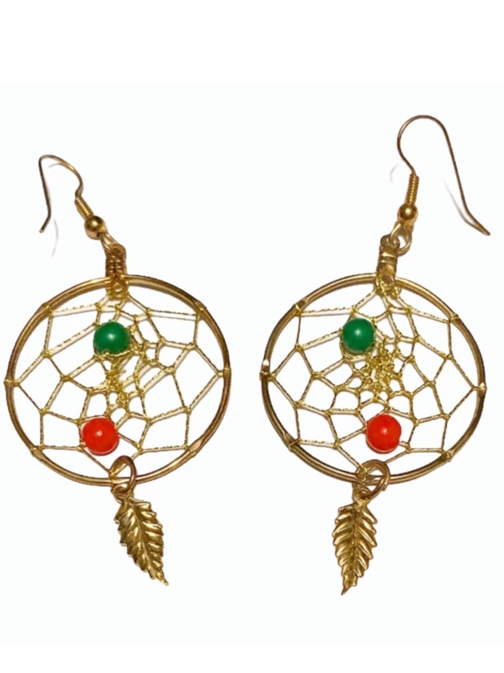 Vintage gold beaded dream catcher earrings